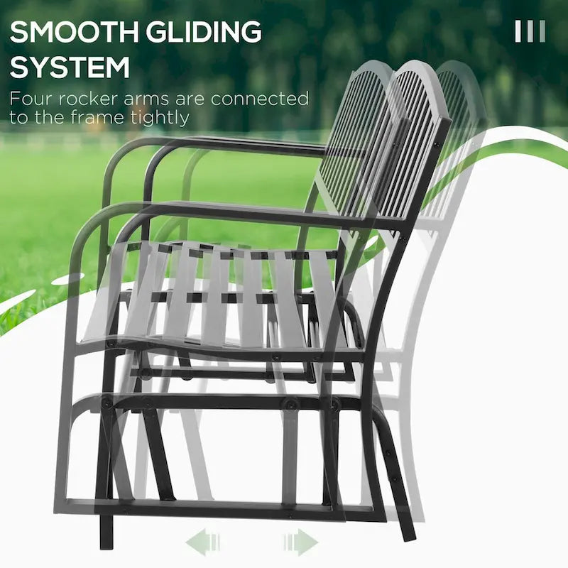 Outdoor Glider Bench, with Armrests, Slatted Seat & Backrest, Loveseat with Power Coated Steel Frame