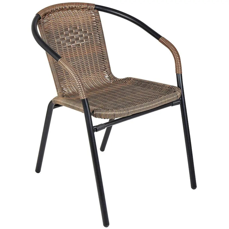 BTEXPERT Indoor Outdoor 5 - Set of Five Brown Restaurant Rattan Stack Chairs
