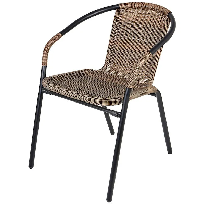 BTEXPERT Indoor Outdoor 5 - Set of Five Brown Restaurant Rattan Stack Chairs