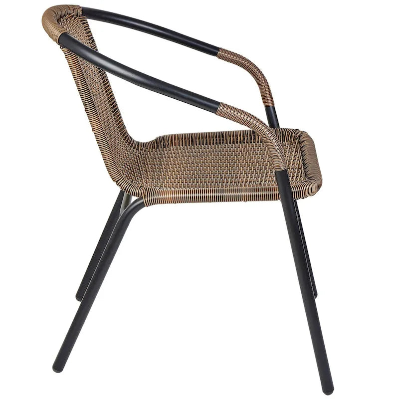 BTEXPERT Indoor Outdoor 5 - Set of Five Brown Restaurant Rattan Stack Chairs