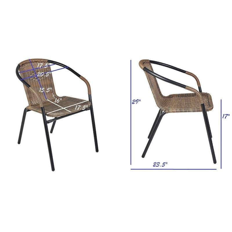 BTEXPERT Indoor Outdoor 5 - Set of Five Brown Restaurant Rattan Stack Chairs