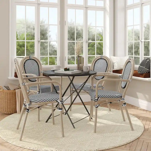4 Pack All-Weather Commercial Paris Chairs with Arms and metal Frames - N/A