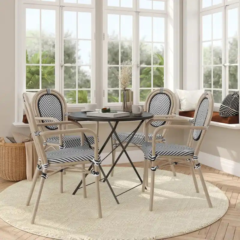 4 Pack All-Weather Commercial Paris Chairs with Arms and metal Frames - N/A