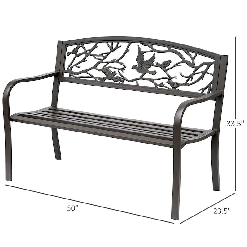 Outsunny 50  Garden Bench, Outdoor Patio Bench with Animal Pattern, Cast Steel Metal Bench