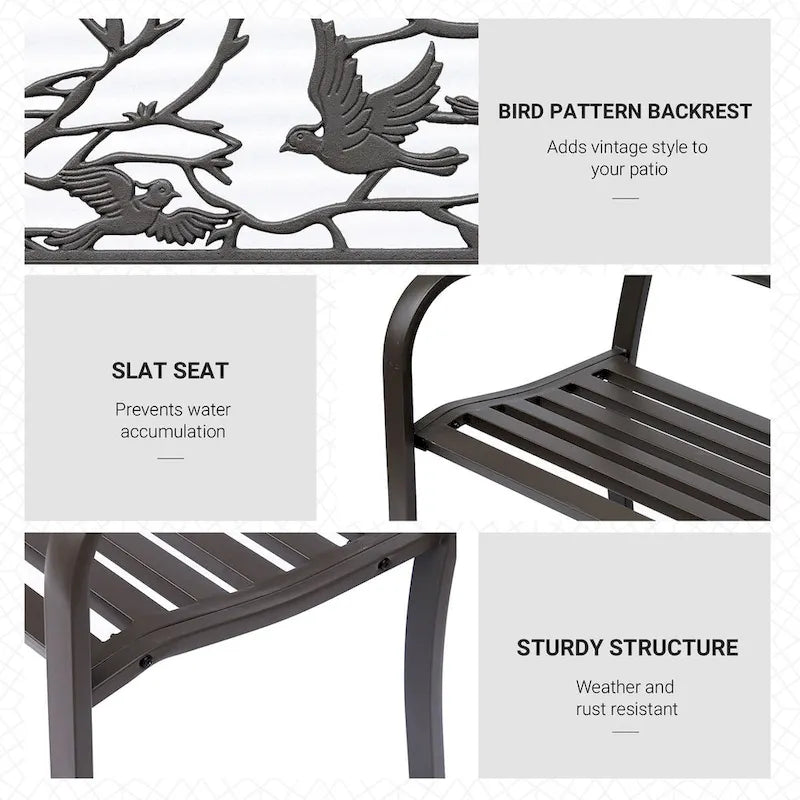 Outsunny 50  Garden Bench, Outdoor Patio Bench with Animal Pattern, Cast Steel Metal Bench