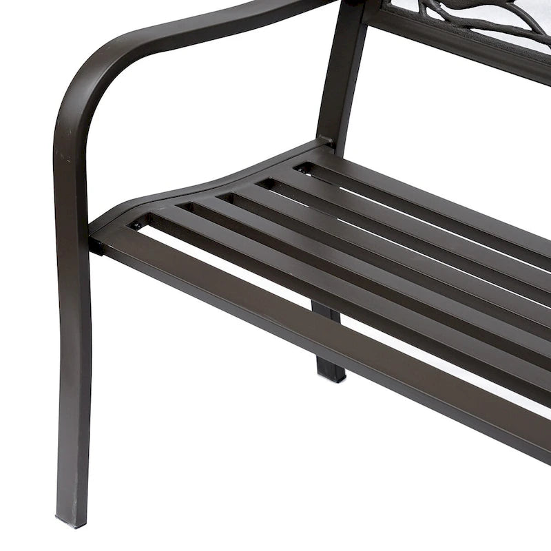 Outsunny 50  Garden Bench, Outdoor Patio Bench with Animal Pattern, Cast Steel Metal Bench