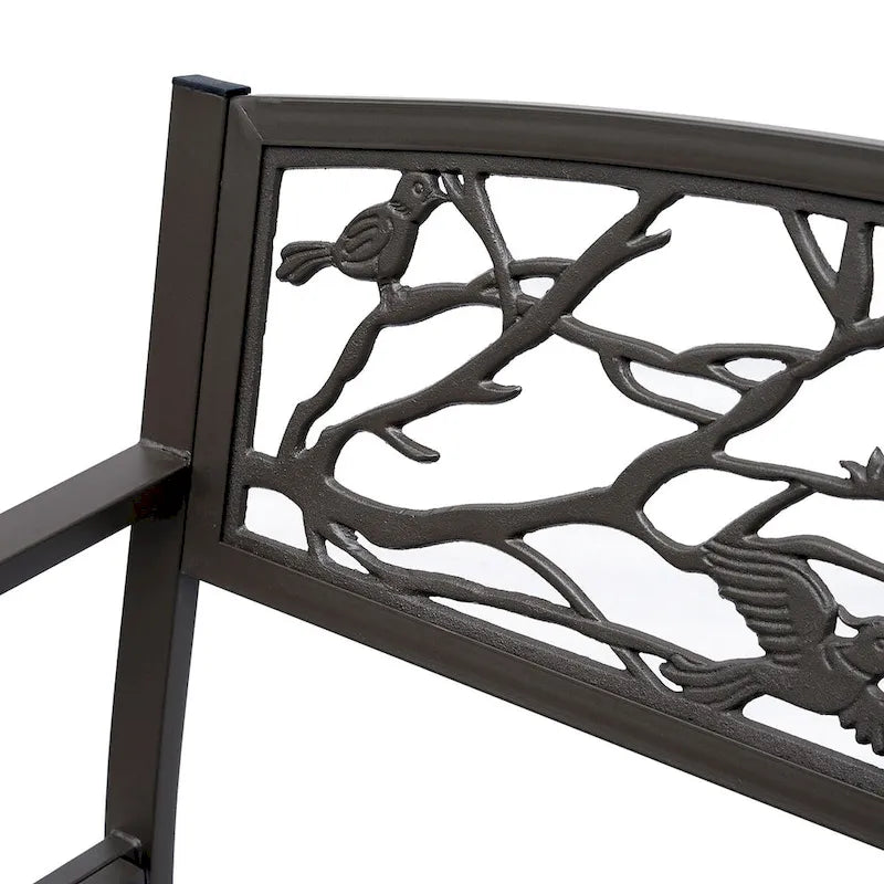 Outsunny 50  Garden Bench, Outdoor Patio Bench with Animal Pattern, Cast Steel Metal Bench