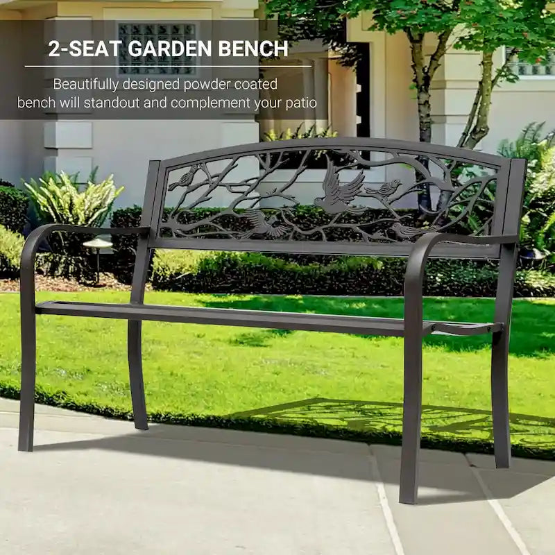 Outsunny 50  Garden Bench, Outdoor Patio Bench with Animal Pattern, Cast Steel Metal Bench