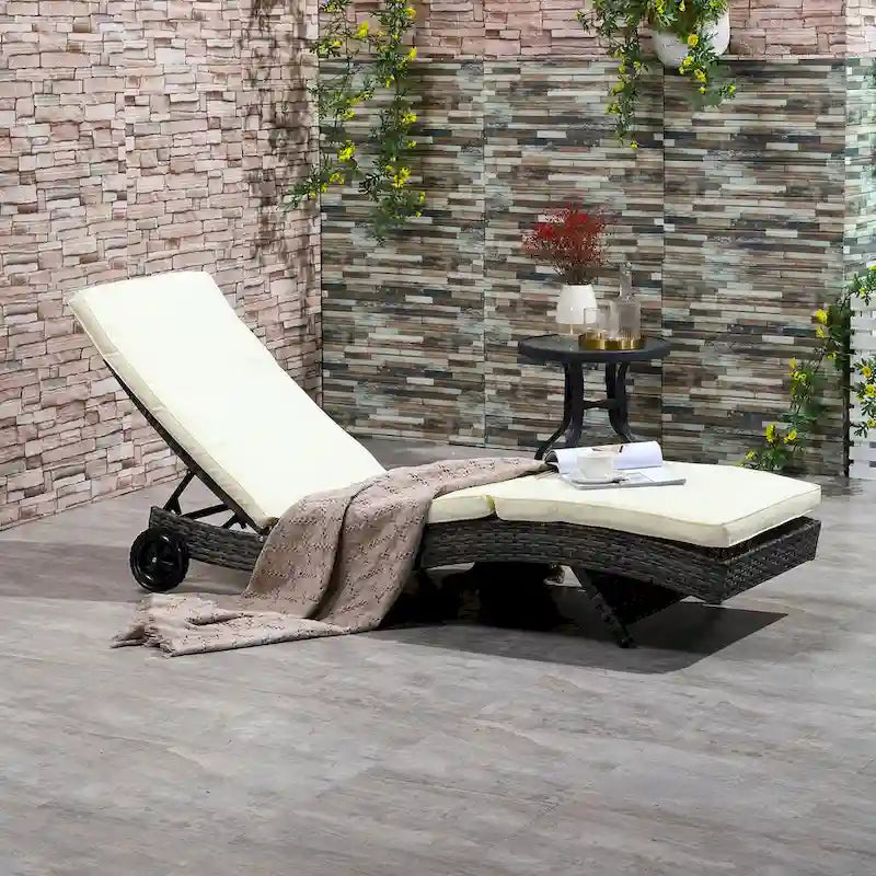 Outdoor Wicker Chaise Lounge Pool Chair w/ 5-Level Adjustable Backrest