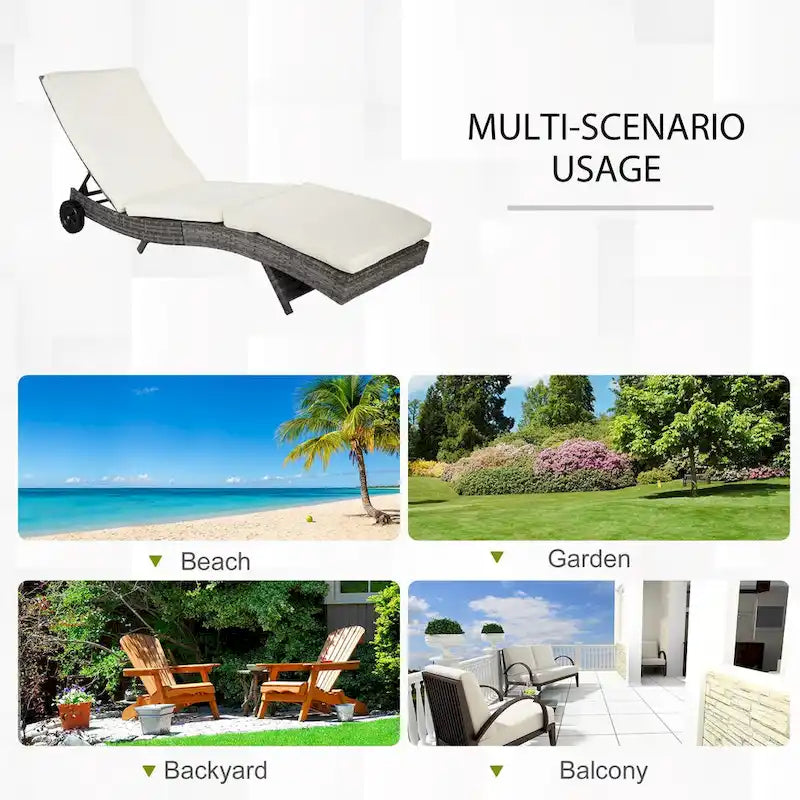 Outdoor Wicker Chaise Lounge Pool Chair w/ 5-Level Adjustable Backrest