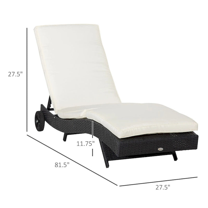 Outdoor Wicker Chaise Lounge Pool Chair w/ 5-Level Adjustable Backrest