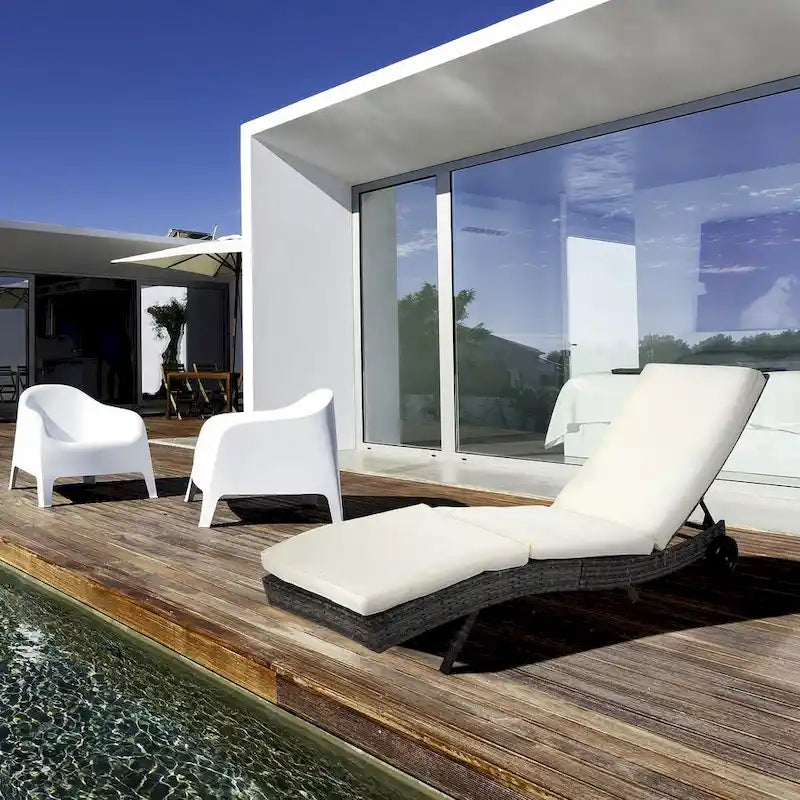 Outdoor Wicker Chaise Lounge Pool Chair w/ 5-Level Adjustable Backrest