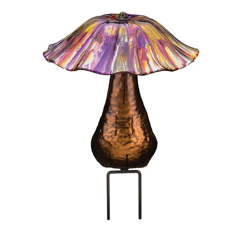 Solar Toadstool Stake - Purple/Yellow - 11 X11 X13.75 