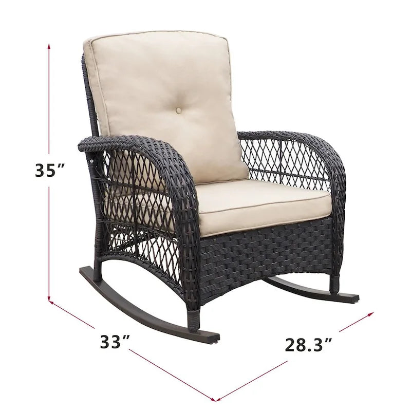 Outdoor Rattan Rocker Chair with Cushion and Powder-coated Metal Frame