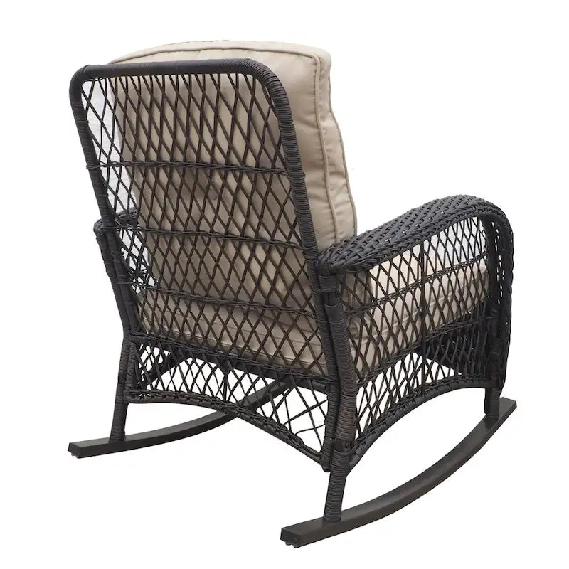 Outdoor Rattan Rocker Chair with Cushion and Powder-coated Metal Frame