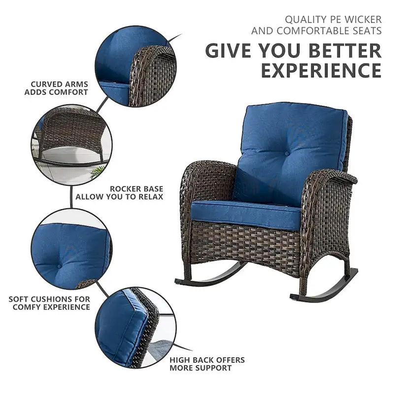 Outdoor Rocking Chair for Outside Patio Porch - Brown