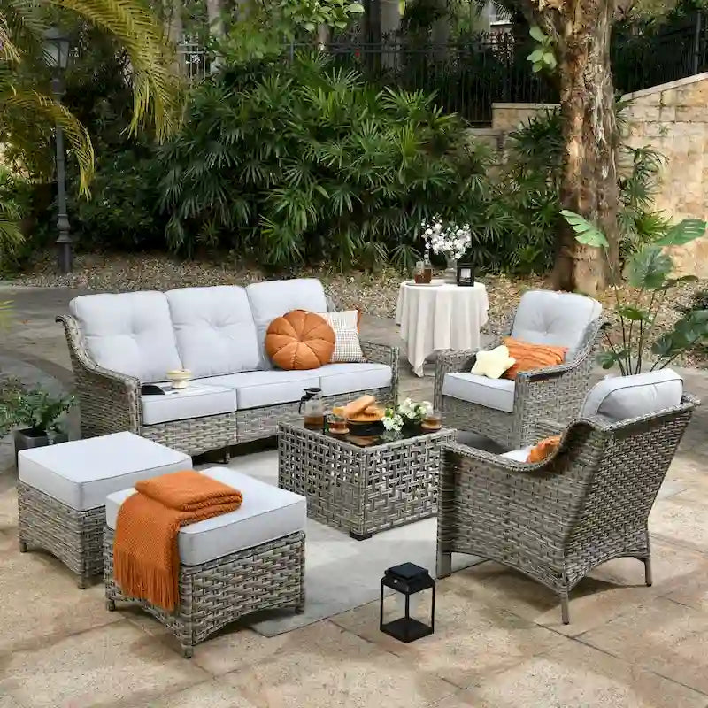 OVIOS 6 Pieces Outdoor Wicker Set With Solar-Powered Table