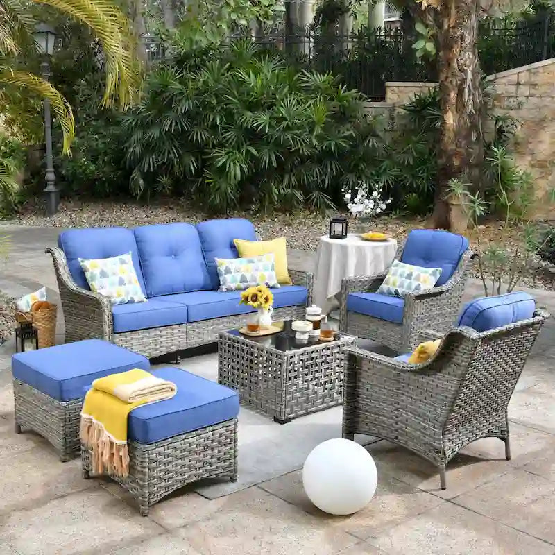OVIOS 6 Pieces Outdoor Wicker Set With Solar-Powered Table