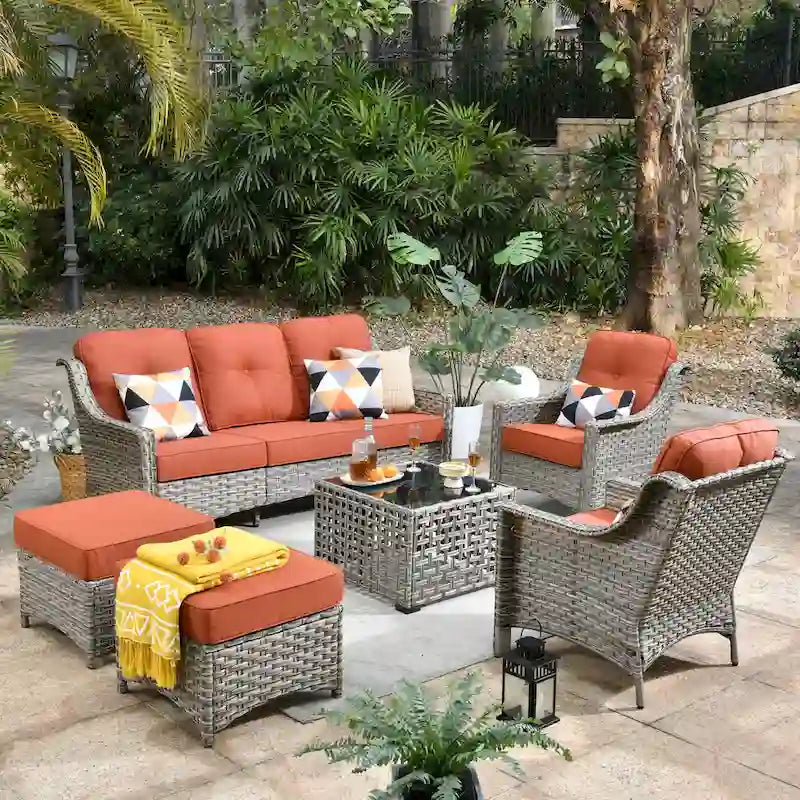 OVIOS 6 Pieces Outdoor Wicker Set With Solar-Powered Table