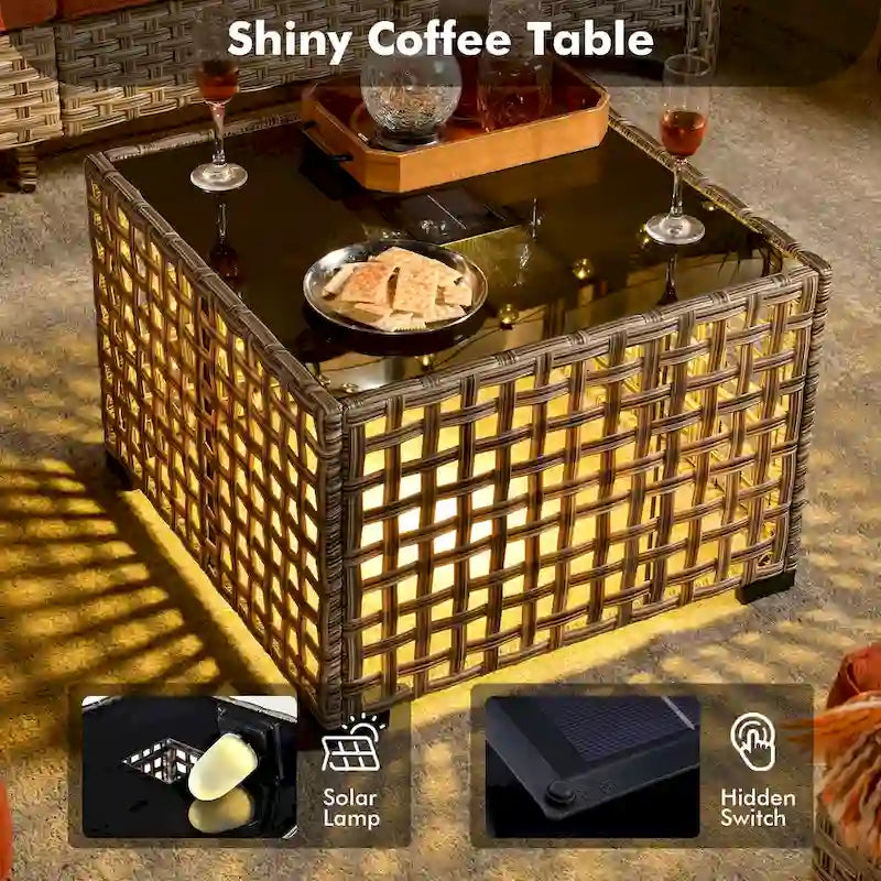 OVIOS 6 Pieces Outdoor Wicker Set With Solar-Powered Table