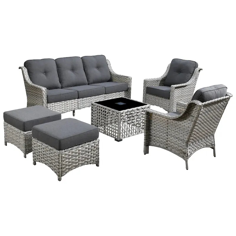 OVIOS 6 Pieces Outdoor Wicker Set With Solar-Powered Table