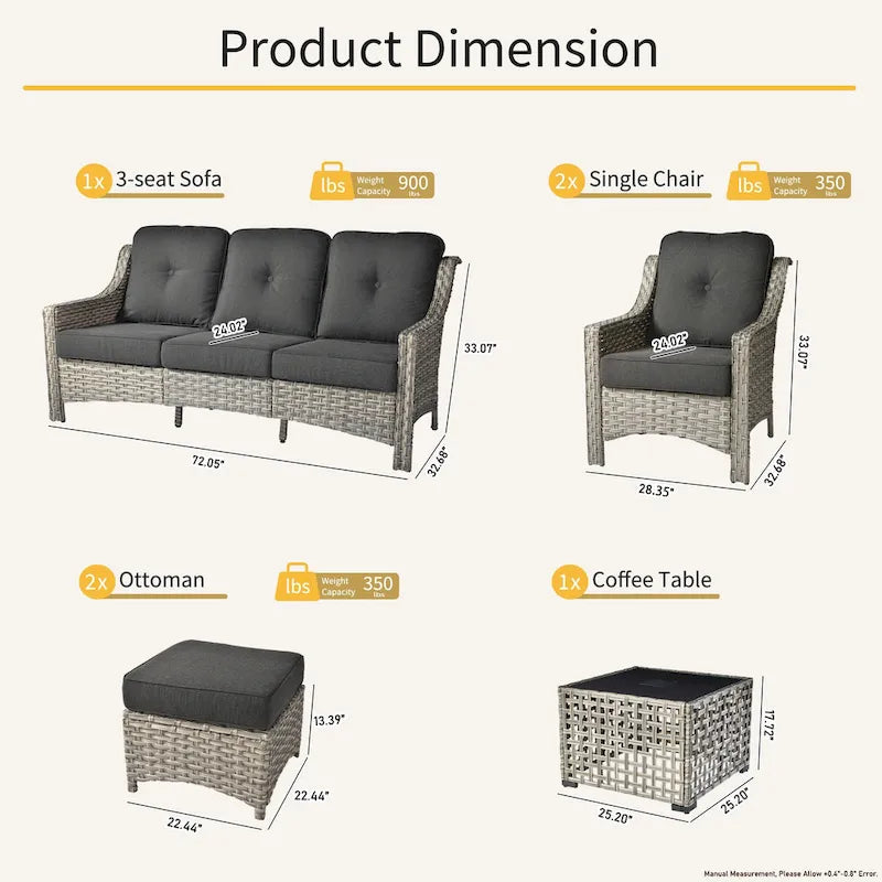 OVIOS 6 Pieces Outdoor Wicker Set With Solar-Powered Table