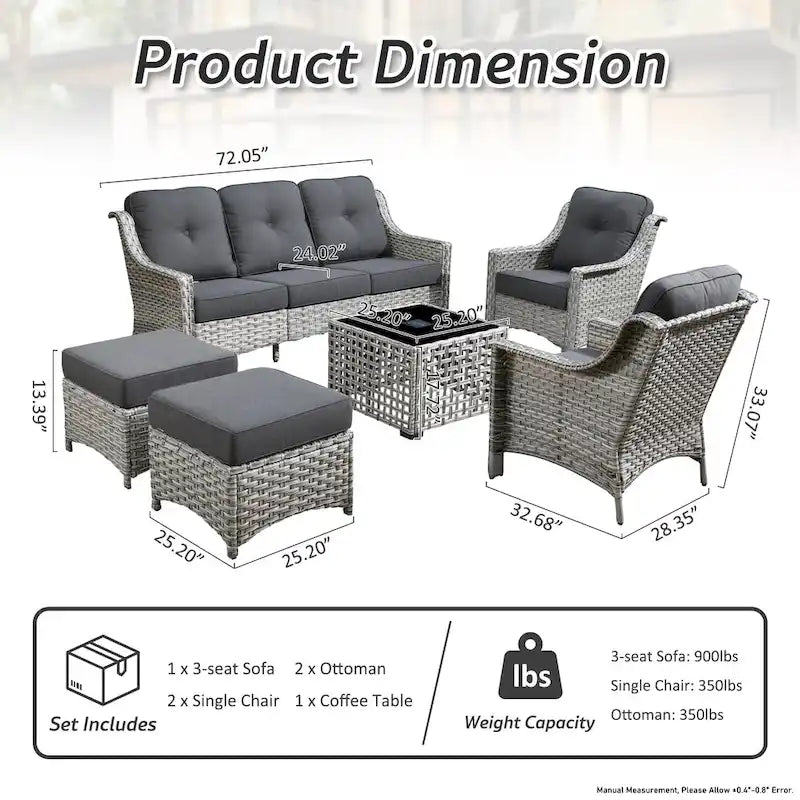 OVIOS 6 Pieces Outdoor Wicker Set With Solar-Powered Table