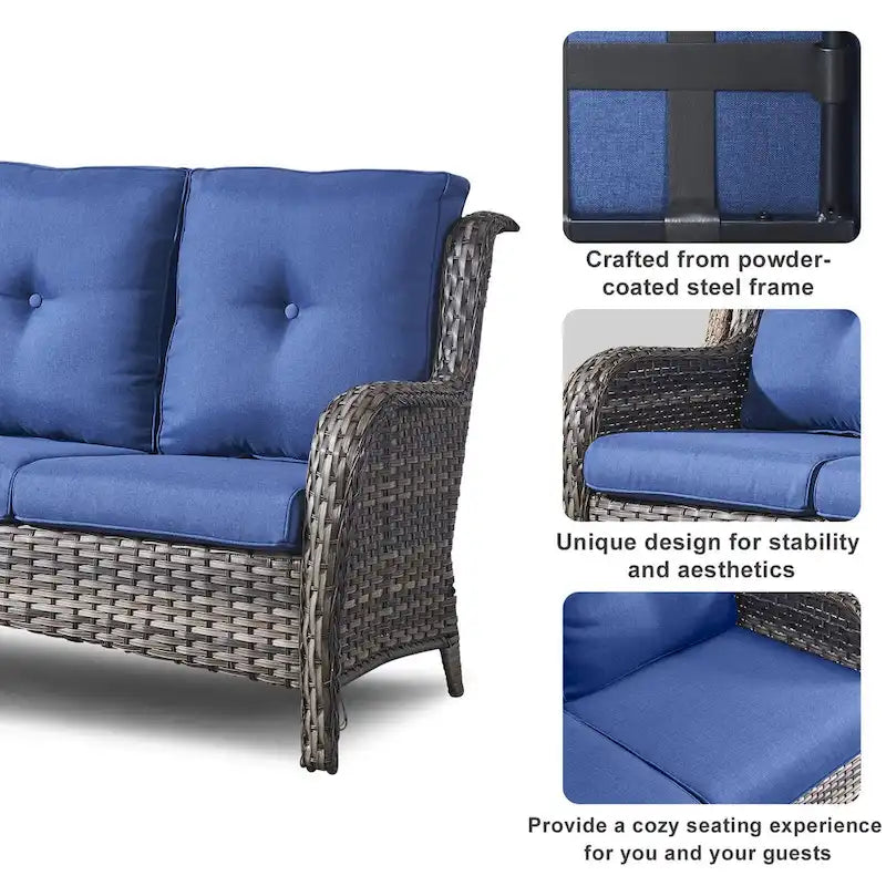Outdoor Furniture Sofa Chairs with Fire Pit Table - Grey