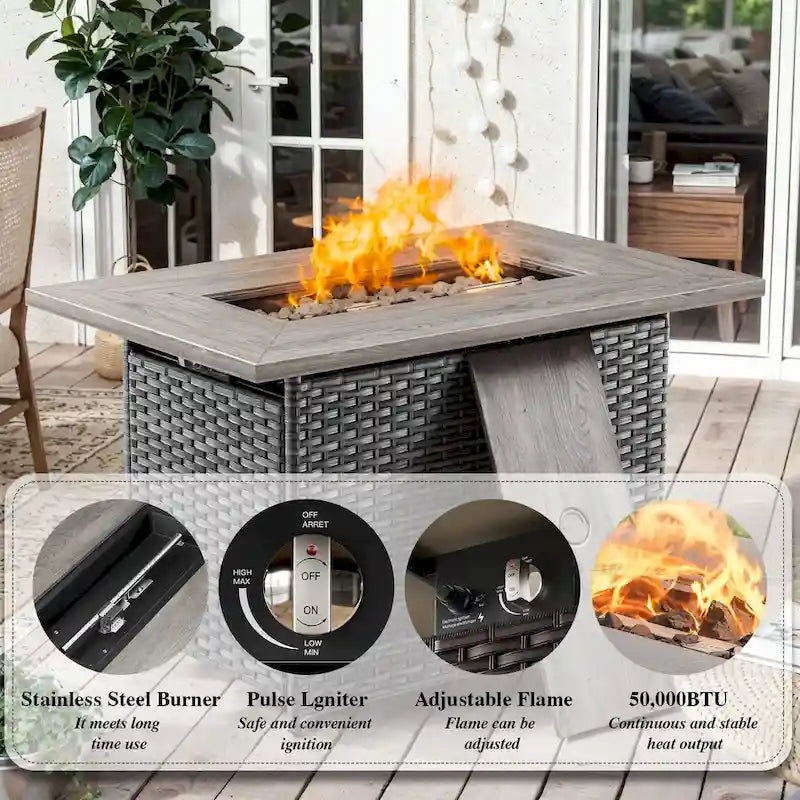 Outdoor Furniture Sofa Chairs with Fire Pit Table - Grey