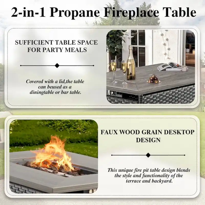 Outdoor Furniture Sofa Chairs with Fire Pit Table - Grey